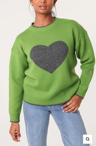 Heart Jumper - Green/Grey