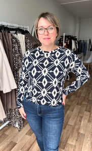 Pieta Top - Navy Ikat