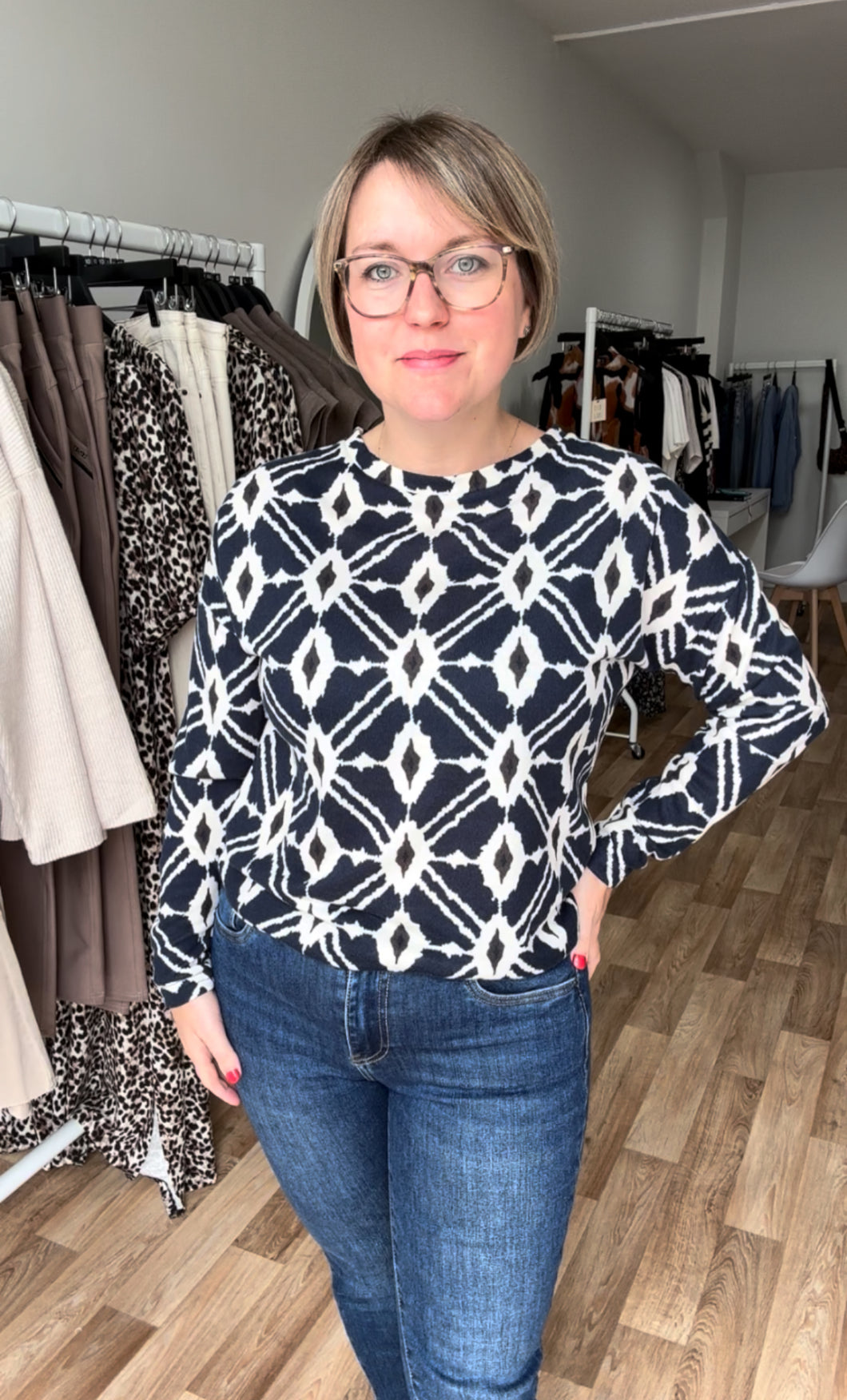 Pieta Top - Navy Ikat