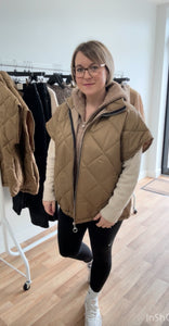 Quilted Bomber Bodywarmer - Toffee