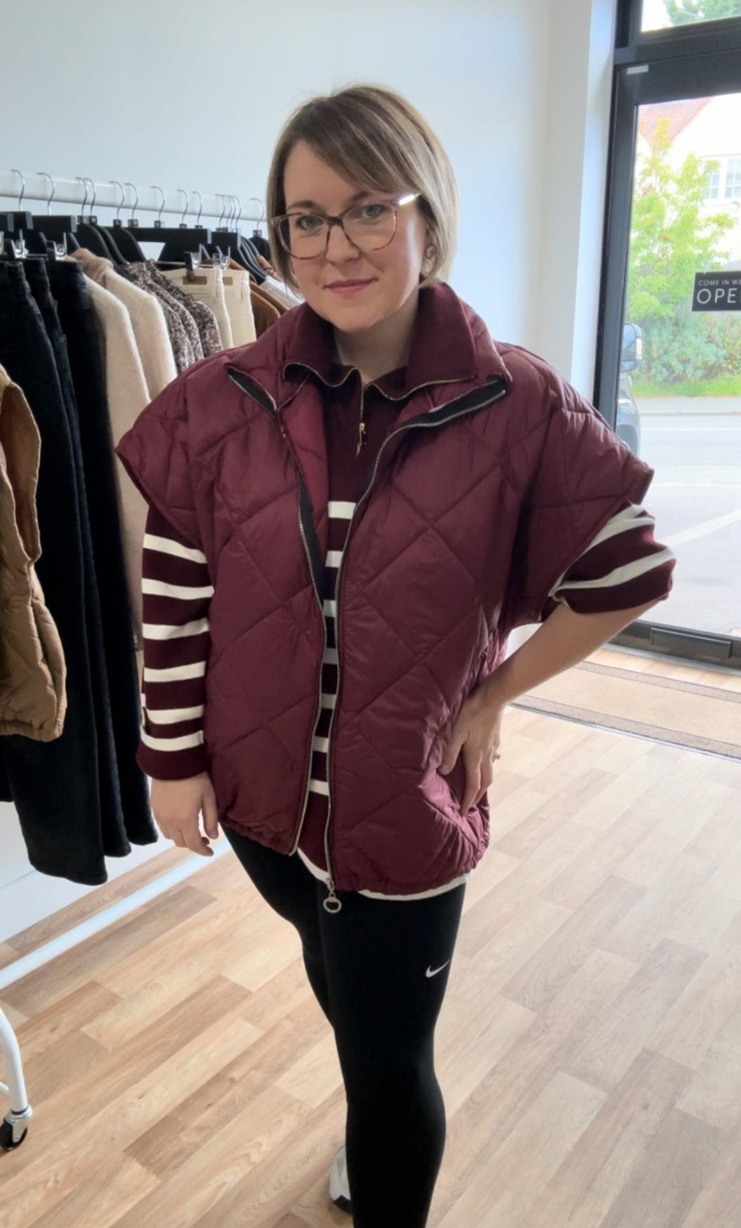 Quilted Bomber Bodywarmer - Wine