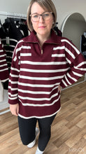Load image into Gallery viewer, Stripe Zip Long Jumper - Wine
