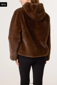Faux Fur Hoody Jacket - Choc