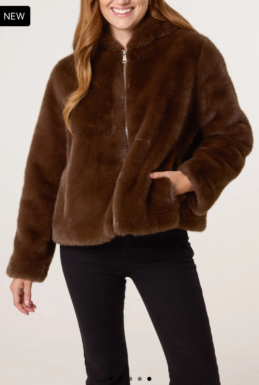 Faux Fur Hoody Jacket - Choc
