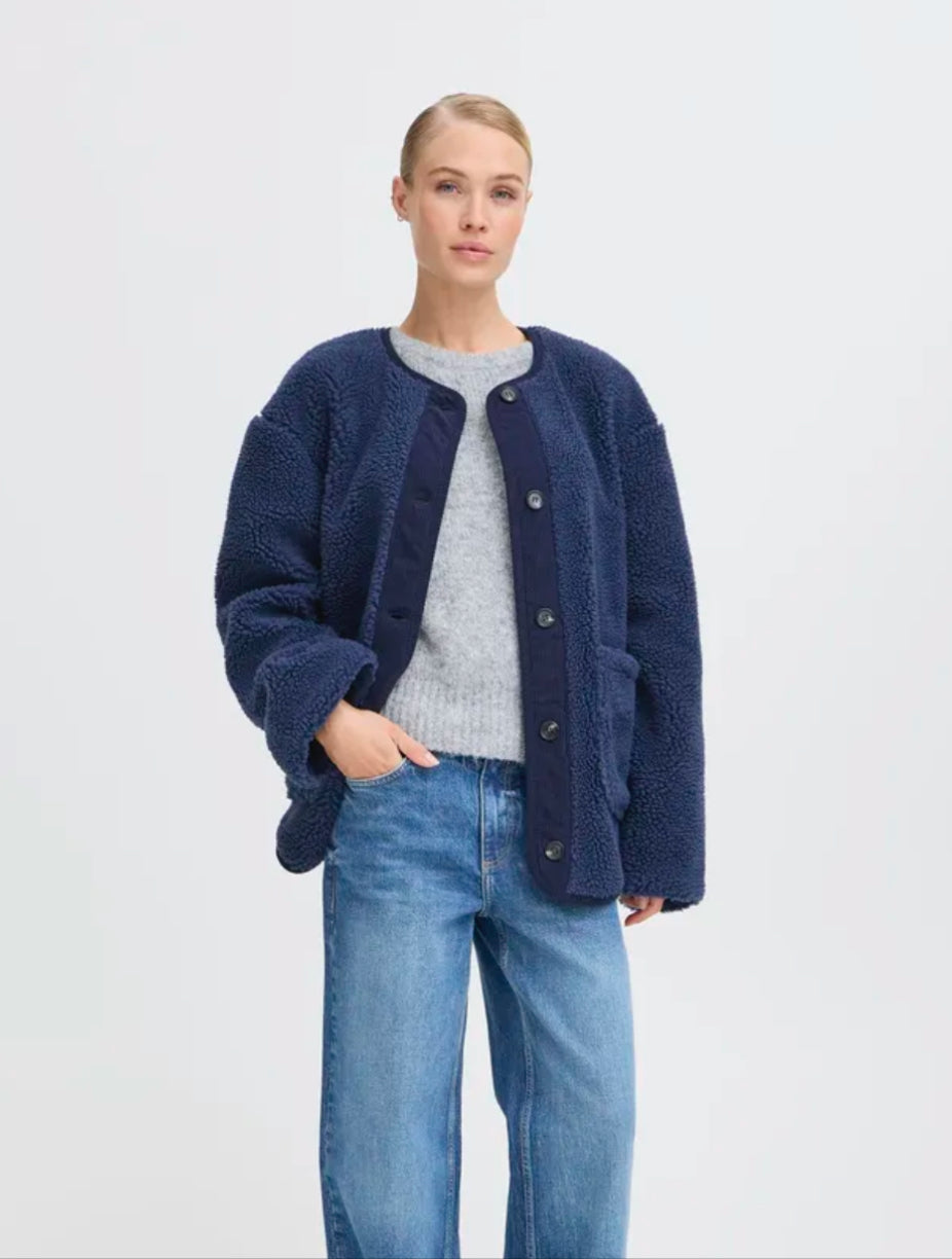 Borg Cord Coat - Navy