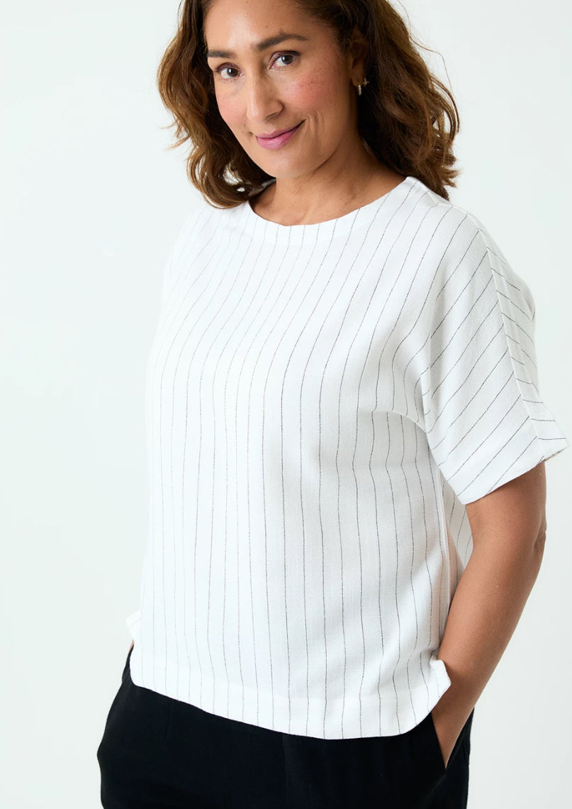 Pinstripe Keyhole Top