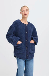 Borg Cord Coat - Navy